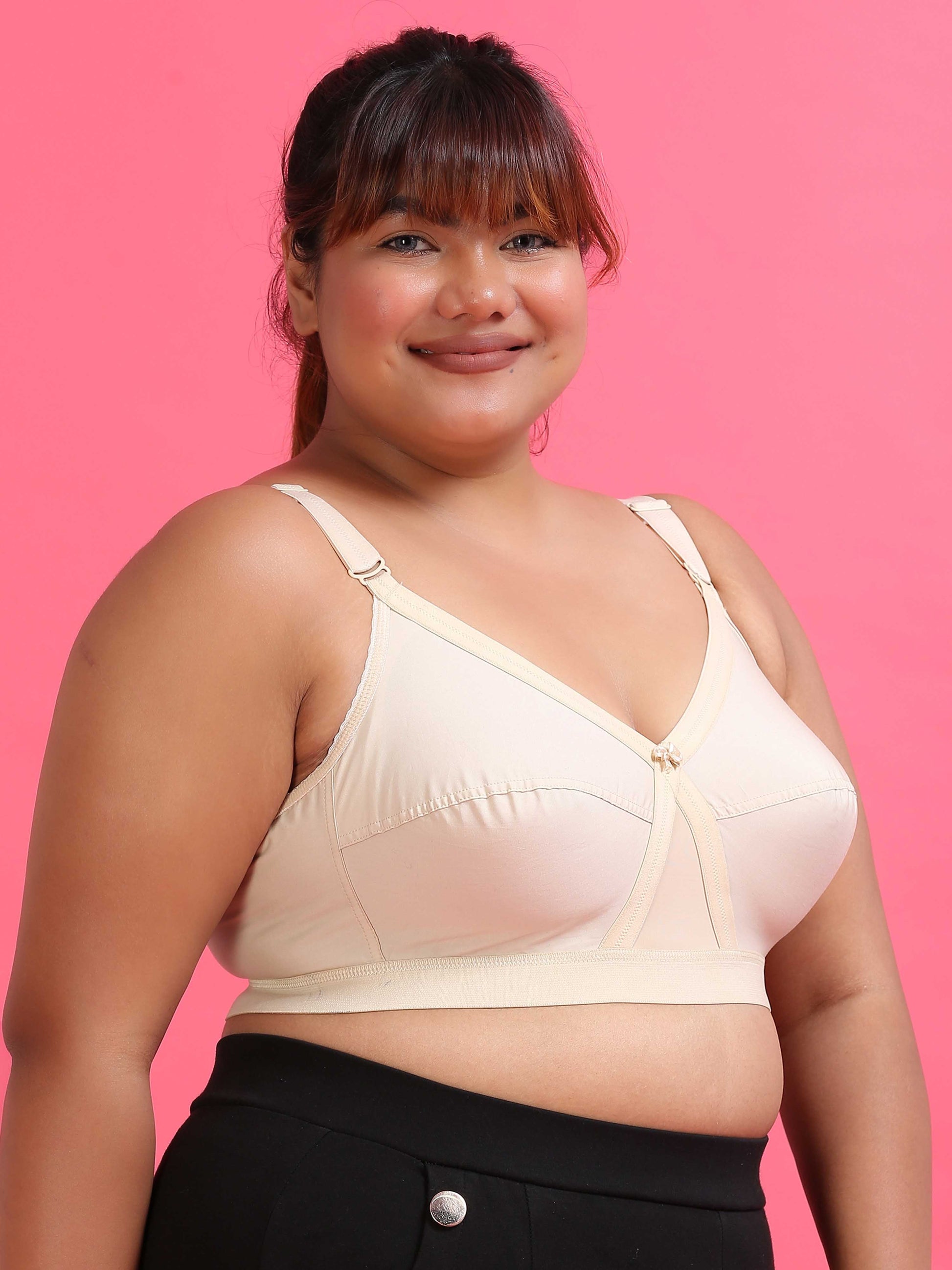 Cream Double Layered Full Coverage Plus Size Bras