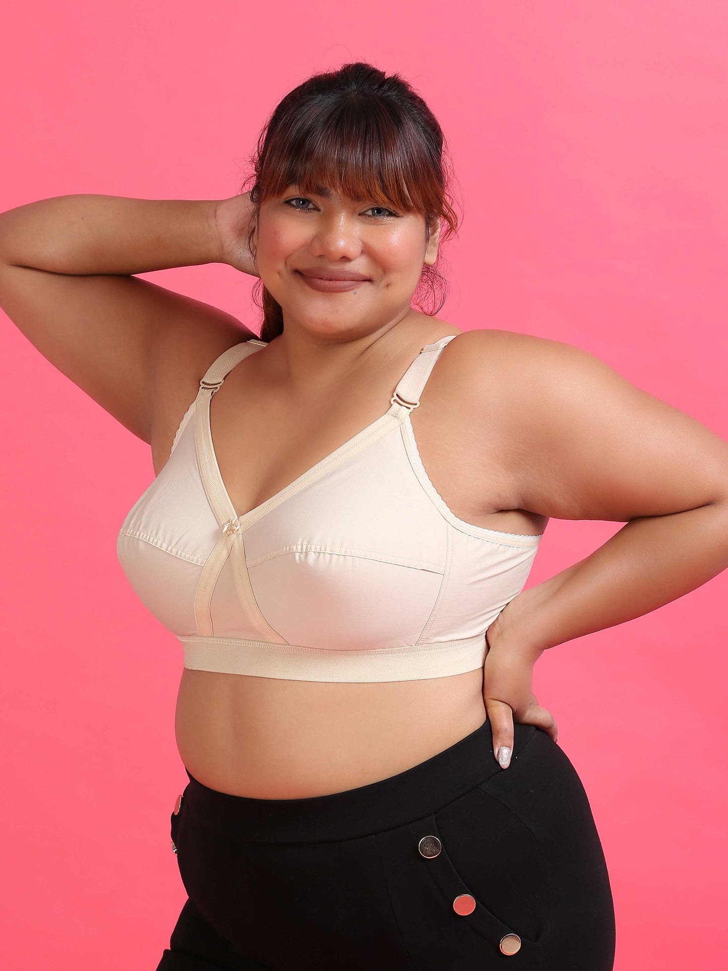 Cream Double Layered Full Coverage Plus Size Bras