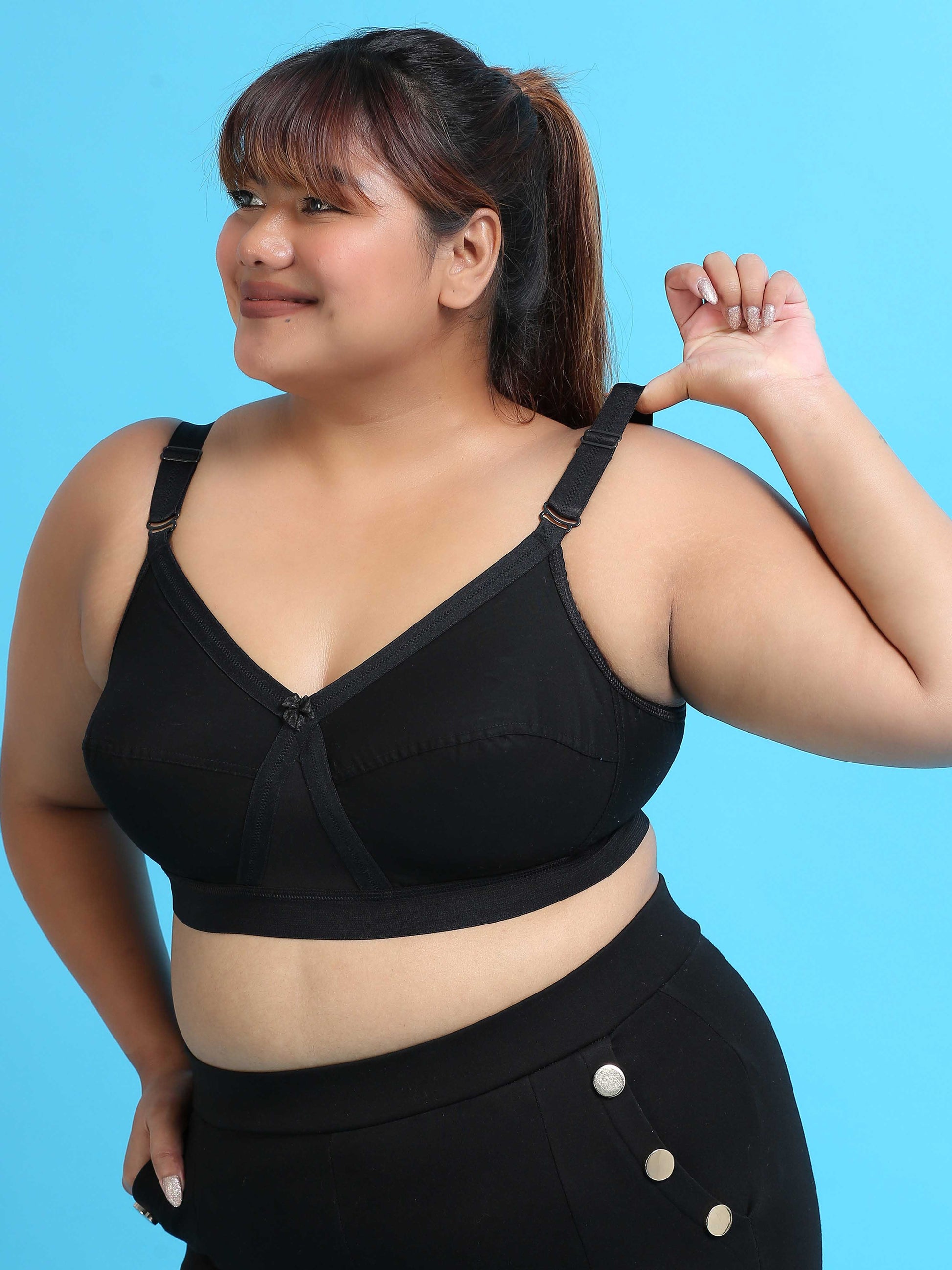 Pearl Black Double Layered Plus Size Bras