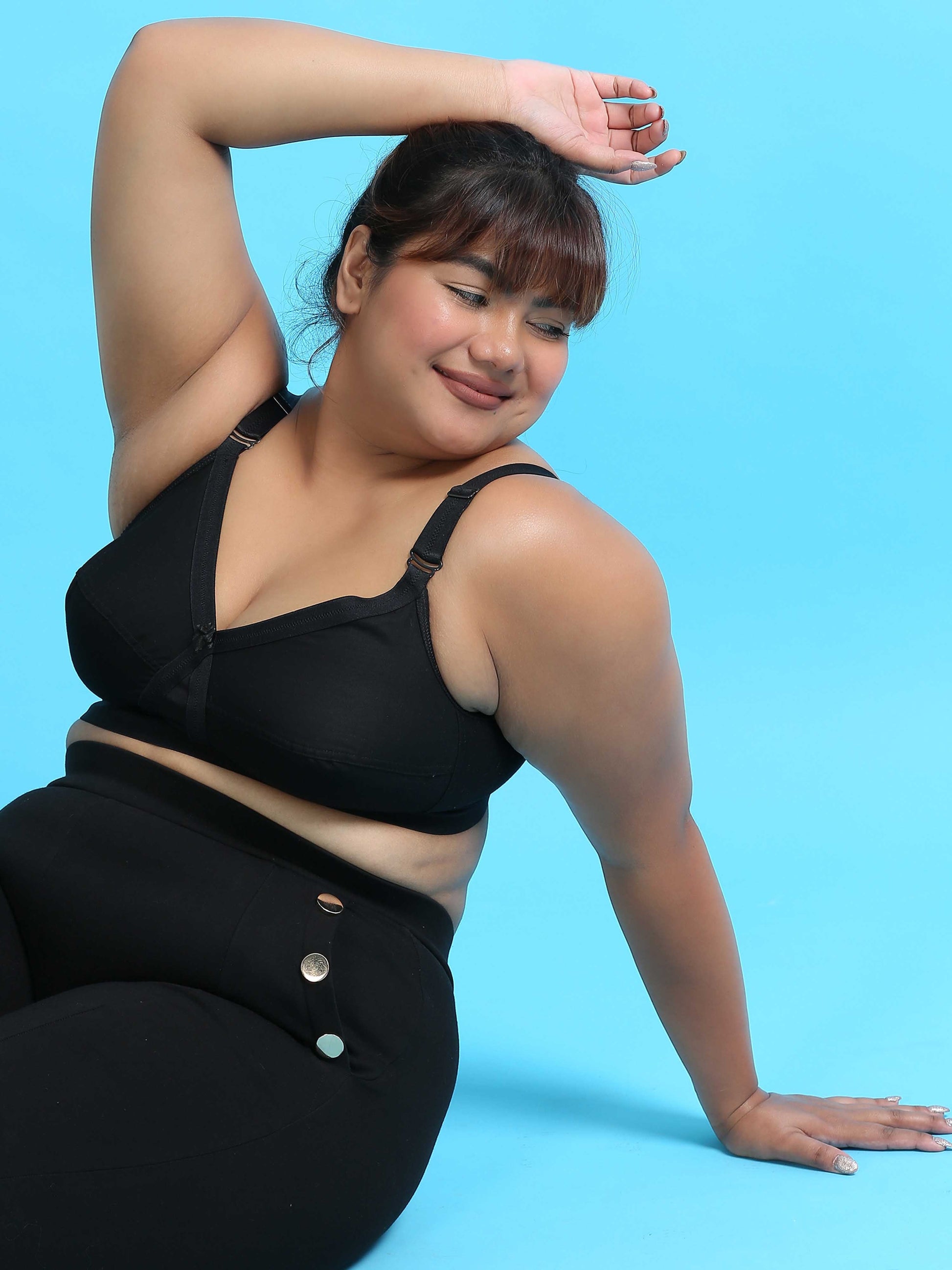 Pearl Black Double Layered Plus Size Bras